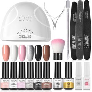 Complete Gelnagellakset – 48W LED UV-lamp, 6 Stuks UV-Gellak, Toplaag en Basislaag, Manicure en Nail Art Beginnersset