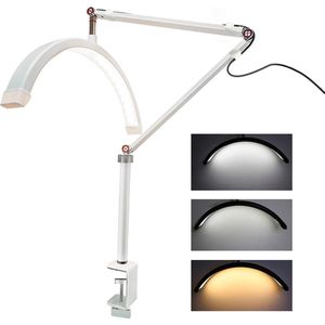 Halve Maan Desktop Lamp - Verstelbaar Bi-Color LED - Perfecte Verlichting voor Make-Up en Live Streaming - Flexibel Rotatie-ontwerp - Telefoonhouder Inbegrepen - Wit