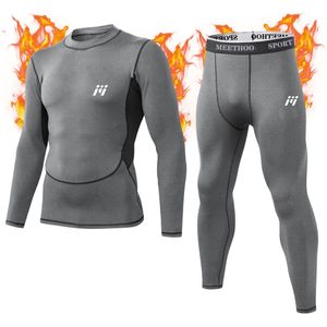 Meethoo Heren Thermisch Ondergoed Set Compressie Basislaag Sport Lange Onderbroek Fleece Gevoerde Winteruitrusting Hardlopen Skiën-Grijs-XXL