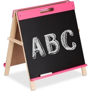 Relaxdays Krijtbord staand - dubbelzijdig schoolbord - tekenbord kinderen - inklapbaar