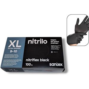 Santex - 100x Wegwerp Handschoenen - Nitrile - Zwart - Powder Free - Latex free - Maat XL