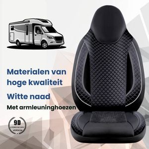 Stoelhoezen voor Mercedes Sprinter W907/910 bestelbus in pasvorm, set van 2 stuks - bestuurder 1 + 1 passagierszijde | Met armleuning hoezen | CBA101 | Zwart met witte naad
