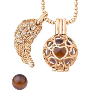 Quiges Engelenroeper 12mm Bolhouder met Ketting 70cm en Bolletje - Dames - Roségoudkleurig Hartjes - EBS12211