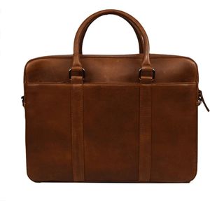 DSTRCT Premium Collection Leren Business Laptoptas - 15,6 inch laptopvak met rits - Inclusief onderhouspakket - Cognac