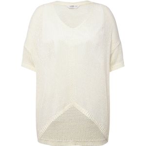 Angel of Style Angel of Style - Dames - Trui boxy fit grofgebreid V-hals lange mouwen - Sneeuwwit - Maat 48+
