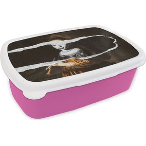 Broodtrommel Roze - Lunchbox - Brooddoos - Elizabeth Spiegel - Zwart - Wit - 18x12x6 cm - Kinderen - Meisje