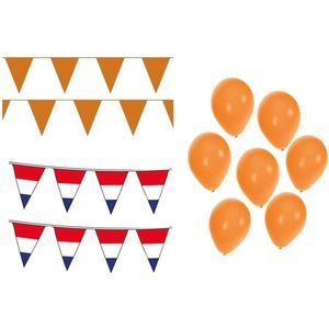 EK Holland versiering voor EK voetbal met oranje slingers / vlaggenlijnen en ballonnen