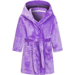 Badjas voor meisjes in effen kleur, flanellen fleece met capuchon voor kinderen