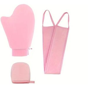 FA-VE Tanning Handschoen Set - Set Van 3 - Tanning Glove - Zelfbruiner Handschoen Gezichtshandschoen en Rug Applicator - Self Tan Glove - Zelfbruiner Handschoen - Selftan Handschoen - Roze