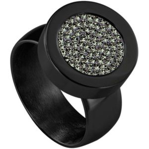 Quiges RVS Schroefsysteem Ring Zwart Glans 16mm met Verwisselbare Zirkonia Olijfgroen 12mm Mini Munt
