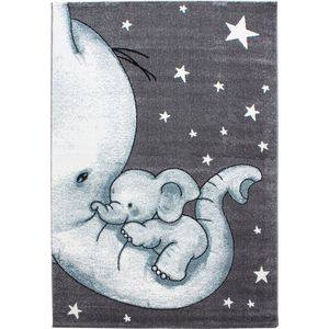 Kindervloerkleed - Blauw - Kids - Olifant - 120x170 cm