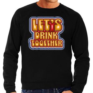 Bellatio Decorations Koningsdag sweater heren - let's drink together - zwart - oranje feestkleding XXL