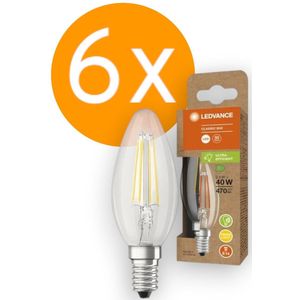 6 stuks | Ledvance LED kaarslamp 2.5W 470lm 2700K Helder Niet-Dimbaar | Energielabel B | E14 | Extra Warm Wit | 2.5 watt | 50.000 Branduren