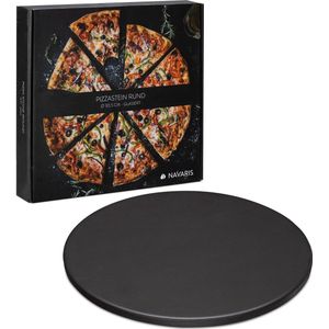 Navaris pizzasteen XL voor oven en barbecue - Ronde pizzaplaat Ø 30,5 cm - Inclusief receptenboek - Keramisch geglazuurd - Zwart