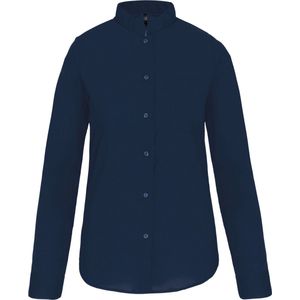 Blouse Dames XS Kariban Maokraag Lange mouw Navy 65% Polyester, 35% Katoen