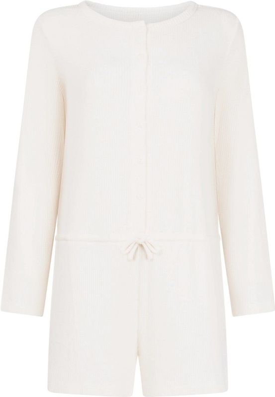 Hunkemöller Korte geribde jersey onesie Wit XS