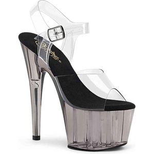 Pleaser - ADORE-708T Sandaal met enkelband, Paaldans schoenen - Paaldans schoenen - 40 Shoes - Grijs/Transparant