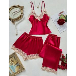 Pyjama Set – 3-delig – Bordeaux Rood – Met Kantafwerking – Maat S
