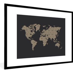 Fotolijst incl. Poster - Wereldkaart - Panterprint - Zwart - 80x60 cm - Posterlijst