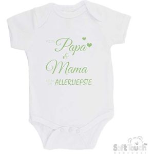 100% katoenen Romper ""Mijn papa & mama zijn de allerliefste"" Unisex Katoen Wit/sage green (saliegroen) 56/62