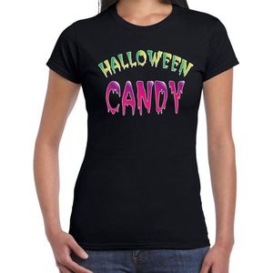 Halloween Halloween candy snoepje verkleed t-shirt zwart voor dames - horror shirt / kleding / kostuum XS