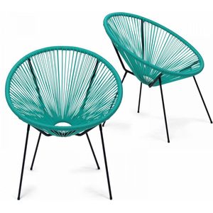 Oviala - Set van 2 turquoise geweven kunsthars fauteuils