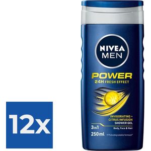 NIVEA Men Douchegel Power Refresh - 250 ml - Voordeelverpakking 12 stuks