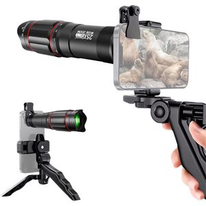 Smartphone - Telelens - Telefoonlenzen - 25X Telefoon Objectief Set, Met Clip, Houder, Reinigingsdoek en Tripod, voor Wandelingen, Kamperen en Dieren observeren