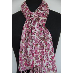 Viscose dames sjaal met fijne bloemenprint in roze tinten