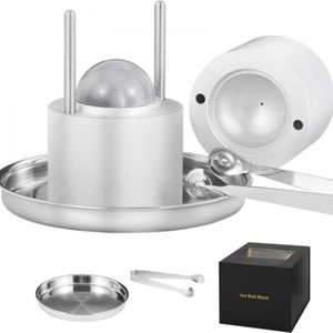 Ijsblokjesmachine set ijsblokjesvormen 60 mm, ijsblokjesvorm ijsbolvorm met ijstang & lekbak, aluminium duurzame ijsblokjesvormen ijsblokjesvorm whisky Americano, sap & melk zilver