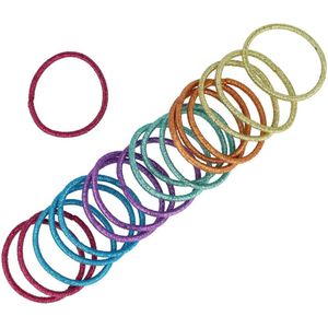 Haarsoires Haarelastieken basic - Glitter metallic zonder metaal - Rood blauw paars groen oranje geel - Set van 18 - Eenvoudige Haar Elastieken voor Dagelijks Gebruik