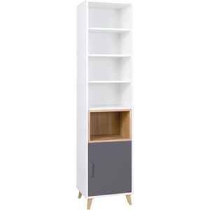 Boekenkast met planken - Breedte 41 cm - Kleur Wit + Grijs + Lefkas eiken