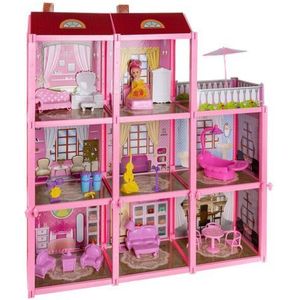 Poppenhuis XL - Villa - Roze - Kunststof - 22meubeltjes - Educatief STEM Speelgoed - Jongen en meisjes - Kinderen - 3 jaar - Gift - Cadeau