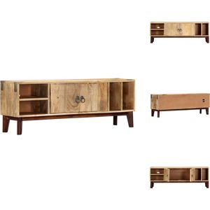 vidaXL Massief Mangohouten TV-meubel - Modern - 130 x 30 x 46 cm - 2 deuren - 4 open vakken - Kast