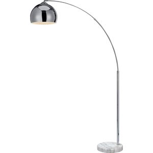 Teamson Home Arquer Booglamp Vloerlamp - Chroom Afwerking Lampenkap - Wit Marmer Baseren