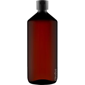 Lege Plastic Fles Apothekersfles 1 Liter PET Amber bruin - met zwarte klepdop - set van 10 Stuks - Navulbaar - Leeg