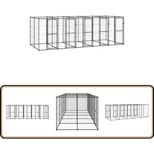 vidaXL Hondenkennel - Staal - 12,1 m² - Zwart Hondenkennel - Hondenuitlaat - Buiten Kennel - Grote Hondenkennel - Metalen Hondenkennel