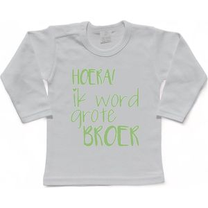 Shirt Aankondiging zwangerschap Ik word grote broer | lange mouw | wit/sage green (saliegroen) | maat 98 zwangerschap aankondiging bekendmaking Baby big bro brother