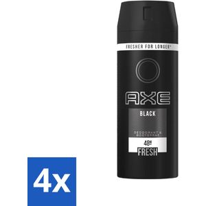 Axe - Deodorant Bodyspray - 48hrs Fresh - Black - 150 ml - Voordeelverpakking - 4 stuks