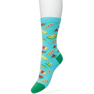 Bonnie Doon Dames Sokken met Watermeloen Print maat 36/42 Blauw - Thema Sokken - Ijsjes - Zomer - Cadeau Sokken - Word je Happy en vrolijk van - Zacht Katoen met Gladde Teennaad - Comfortabel - Perfect Cadeau - Aruba Blue - BT991130.125