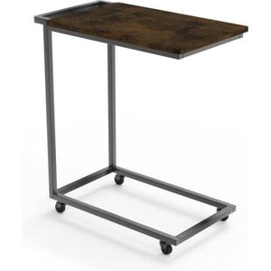 C-vormige laptop bijzettafel - industriële stijl - metalen frame - kleine salontafel - 4 wielen - handgrepen - bed side nachtkastje - woonkamer - kantoor - slaapkamer