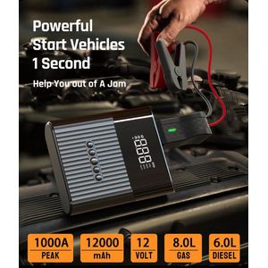 Xcruiser Licheers Portable Jump Starter 12v Car Power Bank Mini Tire Inflators Air Pump for Car with Air Compressor 8800 Mah 50-100psi