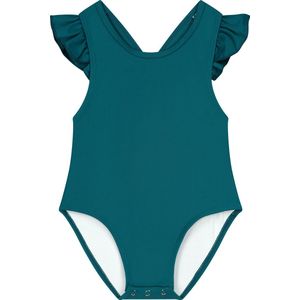 Supercute badpak petrol blauw met gekruiste bandjes en drukknopen maat 74/80