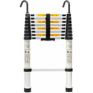 Telescopische ladder 26m - Aluminium vouwladder - Uitschuifbare trapladder met veiligheidsslot - Hoogte verstelbaar - 2 afneembare haken Telescopische ladder