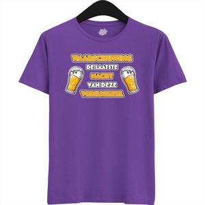 DudeWaarschuwing! De Laatste Nacht | Vrijgezellenfeest Cadeau Man - Groom To Be Bachelor Party - Grappig Bruiloft En Bruidegom Bier Bier Shirt - T-Shirt - Unisex - Dark Purple - Maat S