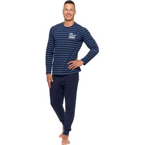 Herenpyjama met lange mouwen - marineblauw - katoen L
