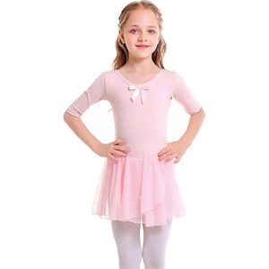 Meisjes Balletkleding Dansjurk Kinder Roze Balletpakje met Tutu Rok 120 - Katoenen Kwaliteit