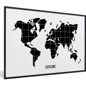 Fotolijst incl. Poster - Wereldkaart - Trendy - Zwart - 120x80 cm - Posterlijst
