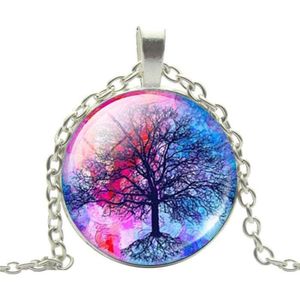 Fako Bijoux® - Ketting - Cabochon - Boom - Blauw/Rood