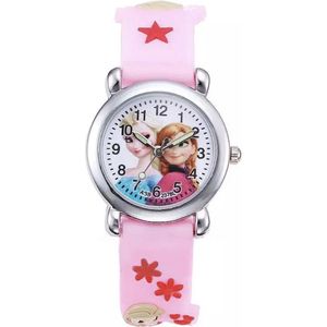 Meisjes horloge roze met Frozen afbeelding Elsa en Anna